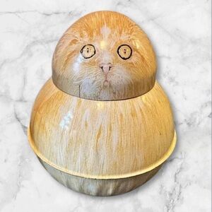 Vintage 1983 Cara Goldberg Marks roly poly cat tin Butce Enesco import Corp